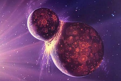 Moon formation: body strikes Earth