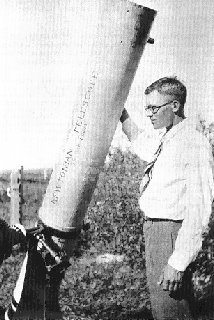 Clyde Tombaugh with homemade telescope