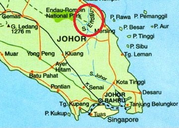 Endau river on map